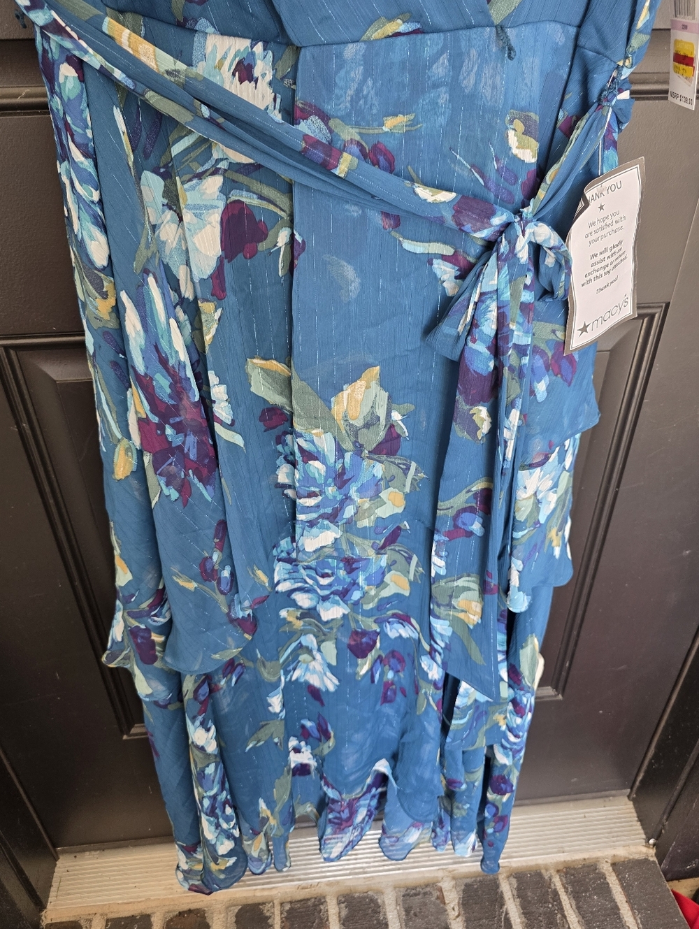 SLNY Women’s 22W Teal Floral Wrap Dress Plus Size Sleeveless V Neck Chiffon Midi - Picture 4 of 9